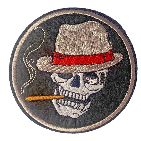 Unbranded Other - Skeleton Smoking Poker Top Fedora Hat 3" Embroidered Iron-on Patch